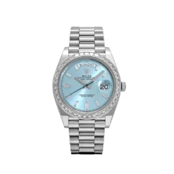ROLEX DAY-DATE 40 PLATINUM DIAMOND BEZEL ICE BLUE